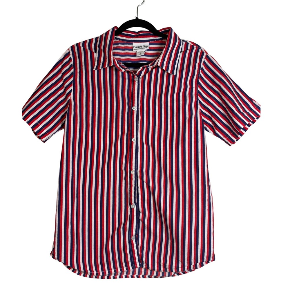 Vintage Country Store Men Red White Blue Cotton Short Sleeve Button Down Shirt M